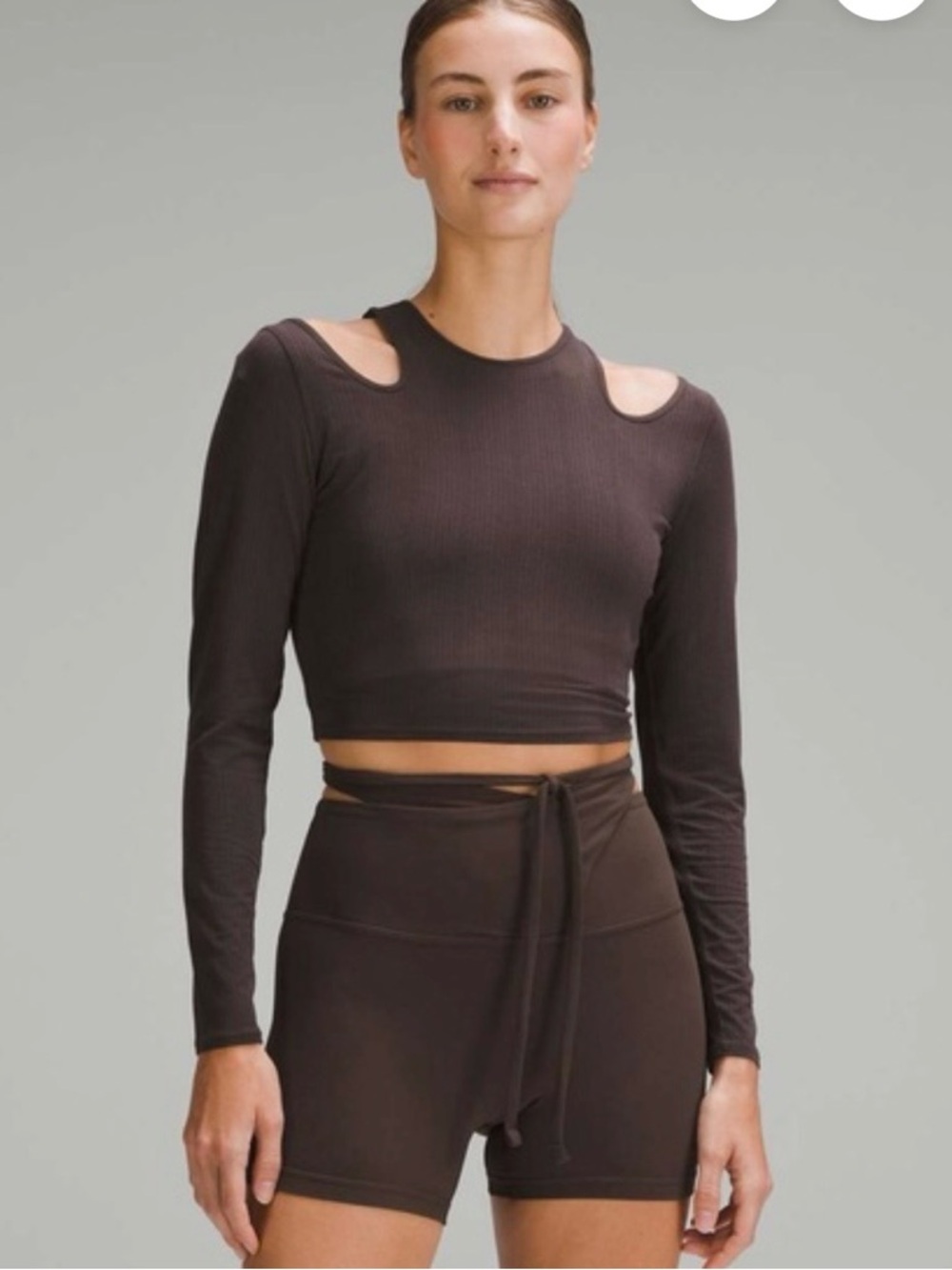 LULULEMON Women’s Cutout Shoulder Long-Sleeve Crop Top — Dark Brown